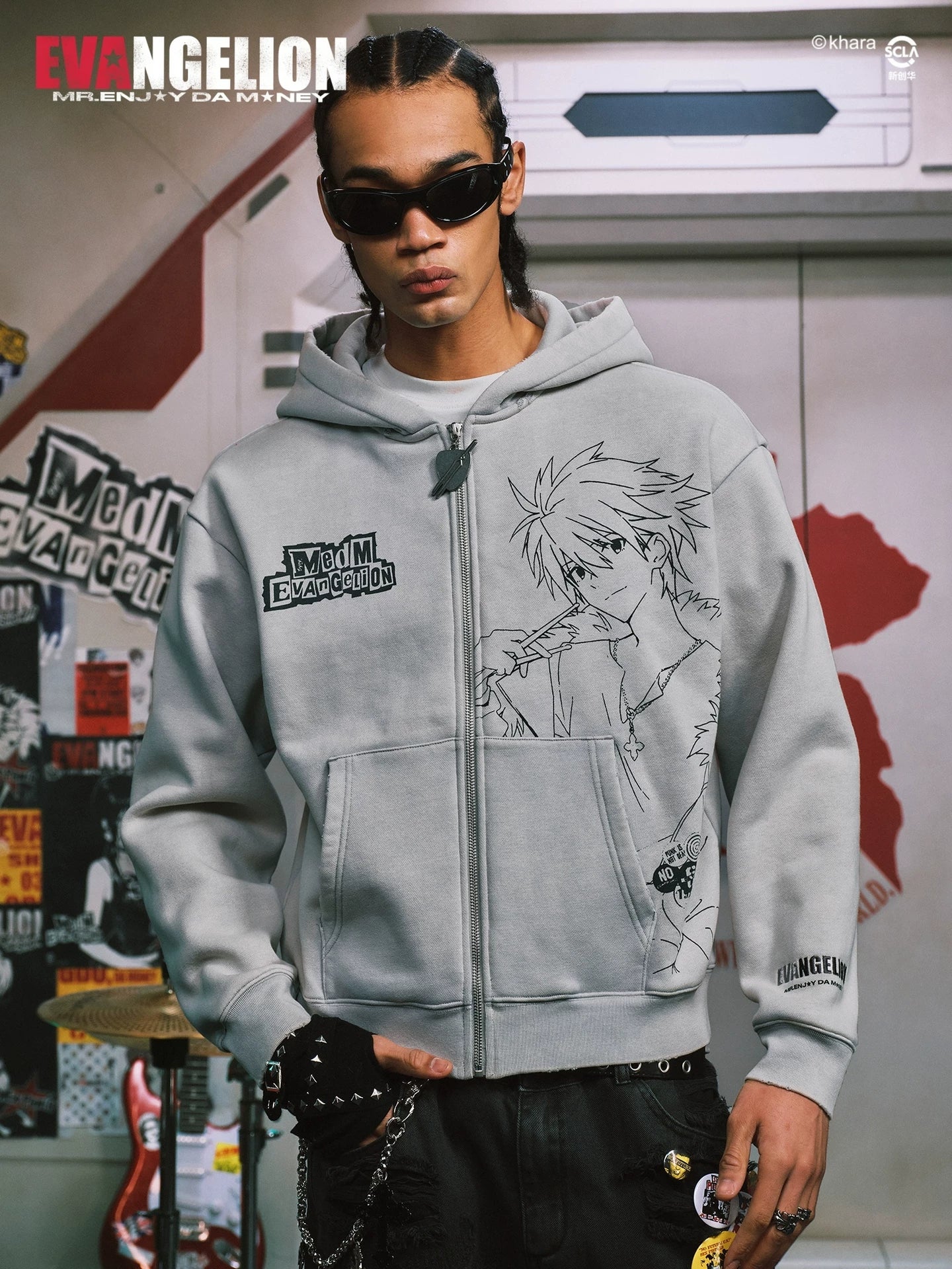 MEDM Character Line Draft Casual Hooded Sweater Jacket
