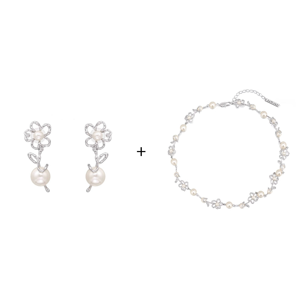 SUMIYAKI Graffiti Line Sense Small Flower Pearl Hollow Necklace