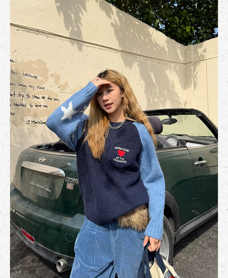 CCYE Contrasting Color Splicing Star Sweater