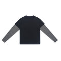 UNF Vintage Fake Two-Piece Striped Contrast Crew Neck Long Sleeve