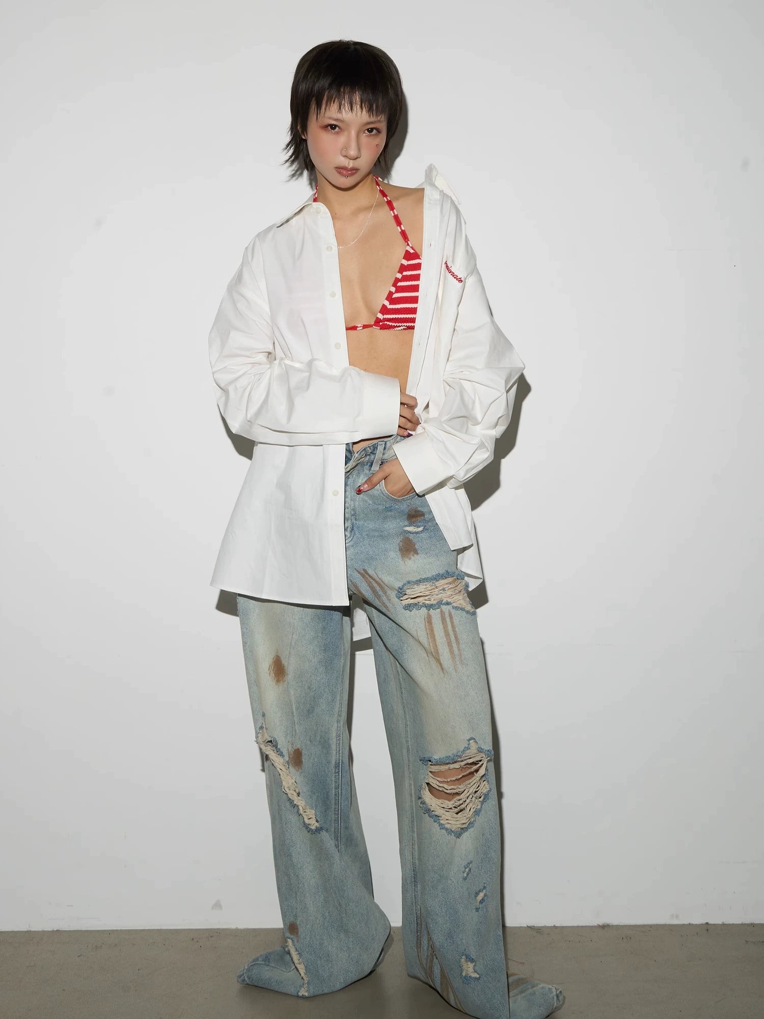 MICHINNYON Embroidered Alphabet Shirt Casual Jacket