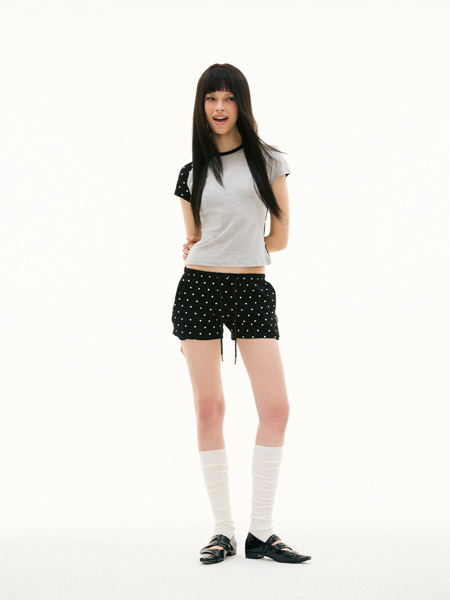 FUNKYFUN Full-printed Polka-dot Elastic Waist Three-point Casual Shorts