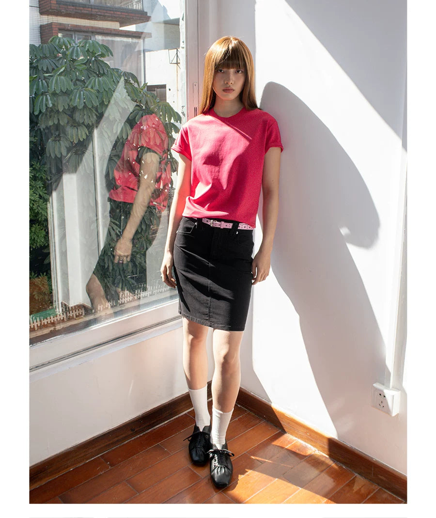 FUNKYFUN Loose Front Shoulder Minimalist Casual Tee