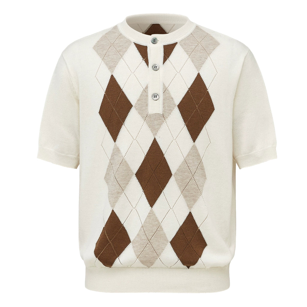 TAICHIISM Rhombus Knitted Splicing Plaid POLO Knitted Tee