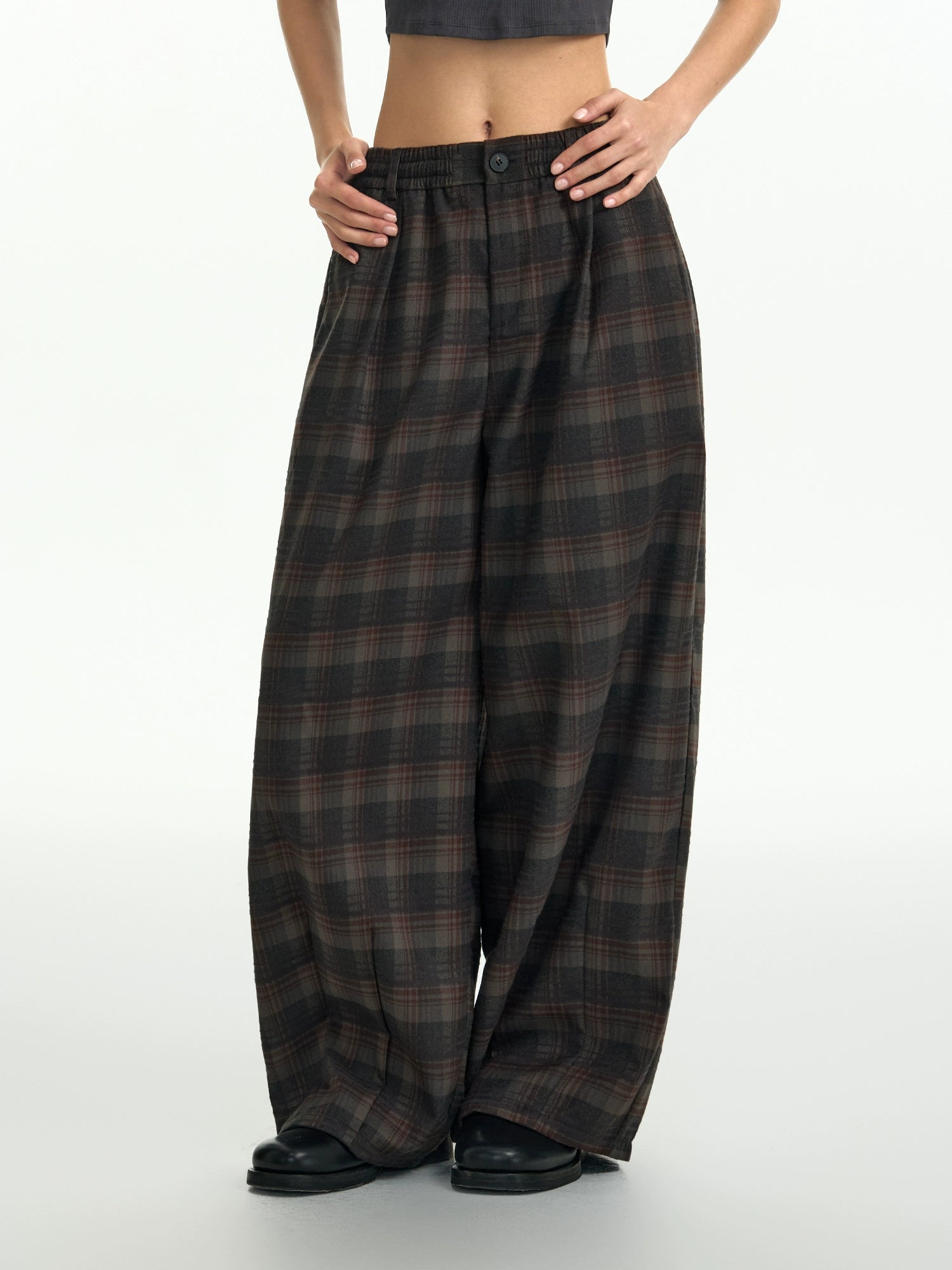 TGNS Vintage Abraded Plaid Wide Leg Pants