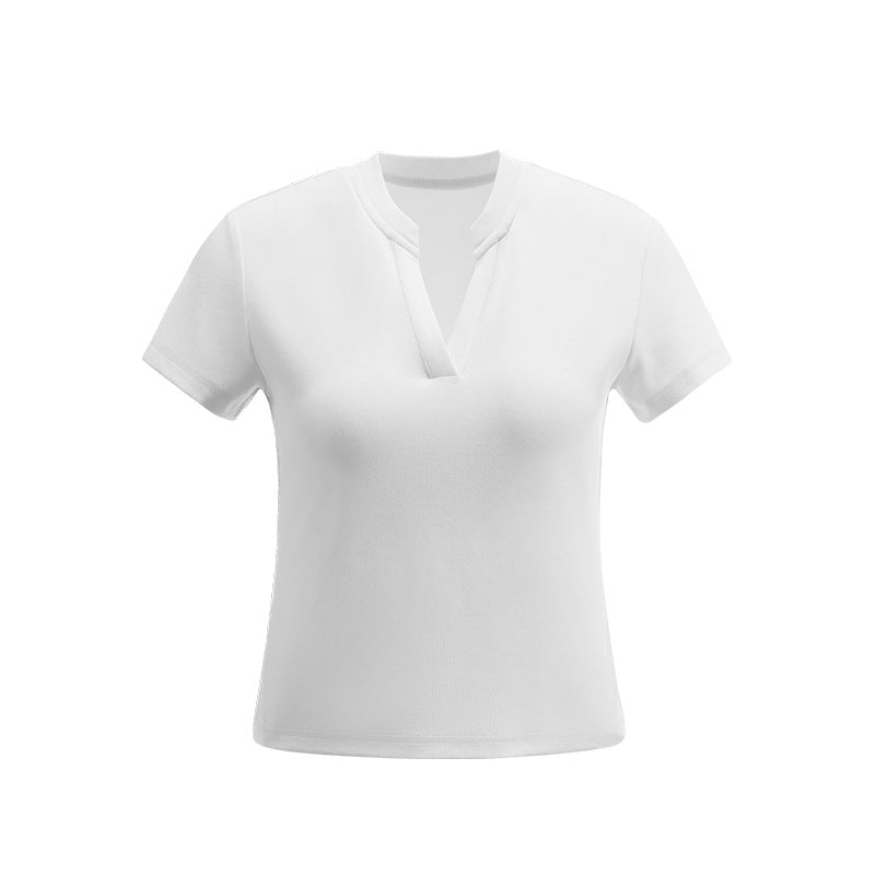 InflationV Neck Front Shoulder Skinny Short Tee