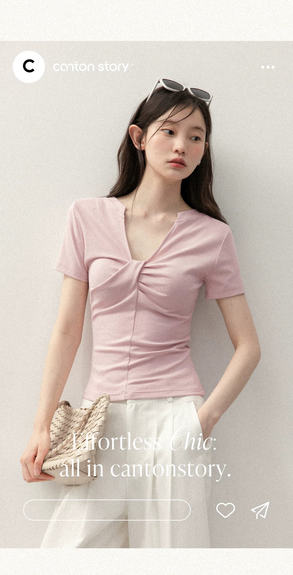 Cantonstory V Neck Kink Straight Shoulder Slim Tee
