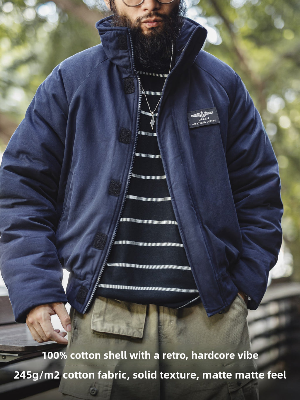 Madden Navy Blue Stand-up Collar Cotton Jacket