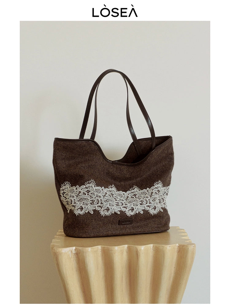 LOSEA Lace Woolen Tote Bag