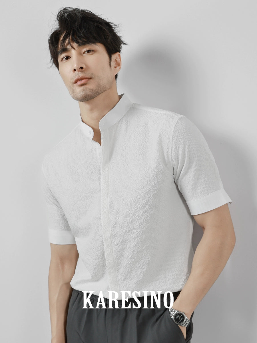 KARESINO Breathable Seersucker Stand-up Collar Shirt