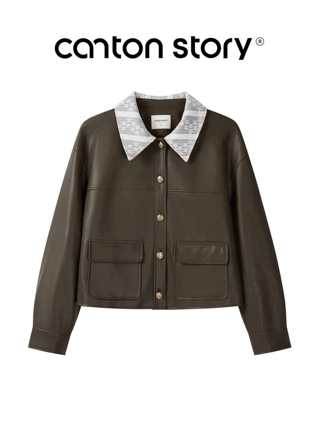 Cantonstory Vintage Lace Lapel Leather Jacket