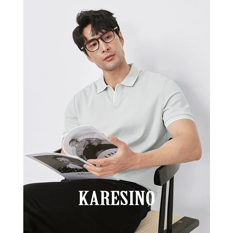 KARESINO Breathable Business Lapel Contrasting Polo Shirt