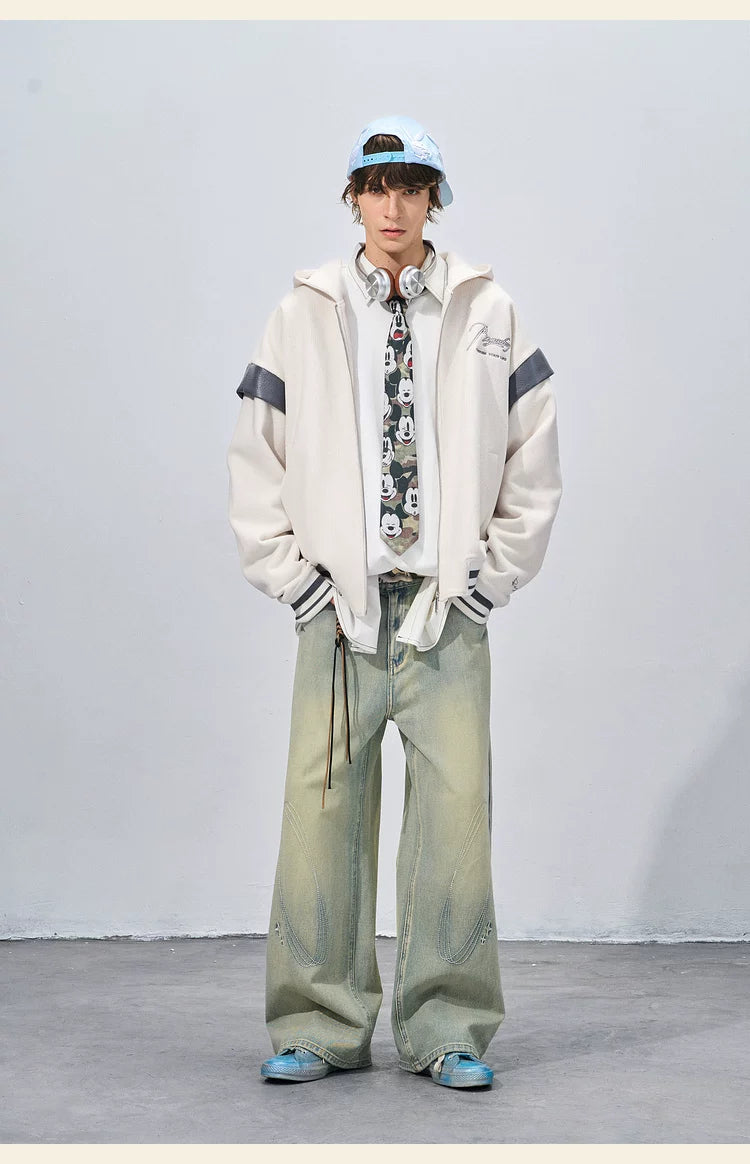 BJHG Corduroy Contrast Fake Two-piece Hooded Jacket