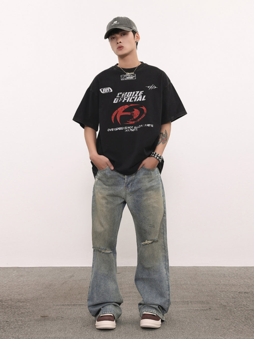 (Clearance) BTSG * American Vintage Washed Old Motorcycle Short Sleeve Tee