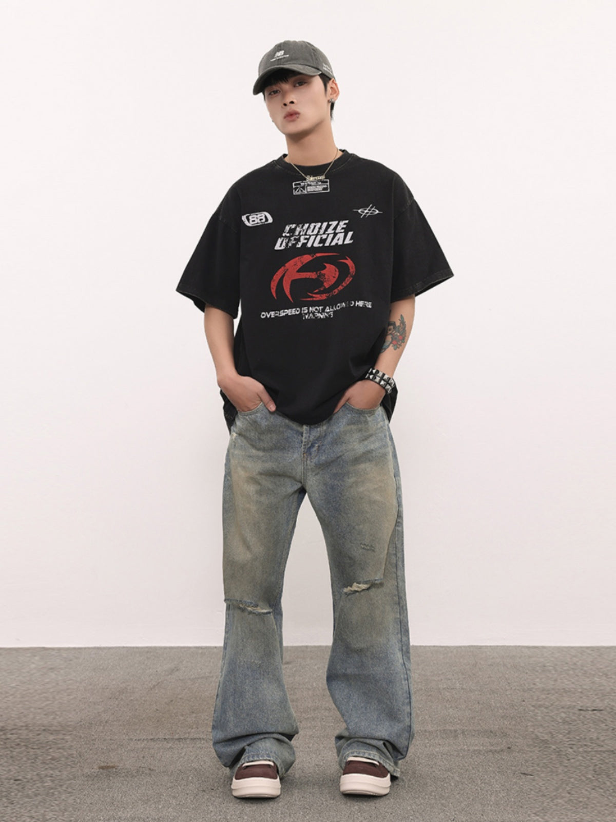 (Clearance) BTSG * American Vintage Washed Old Motorcycle Short Sleeve Tee