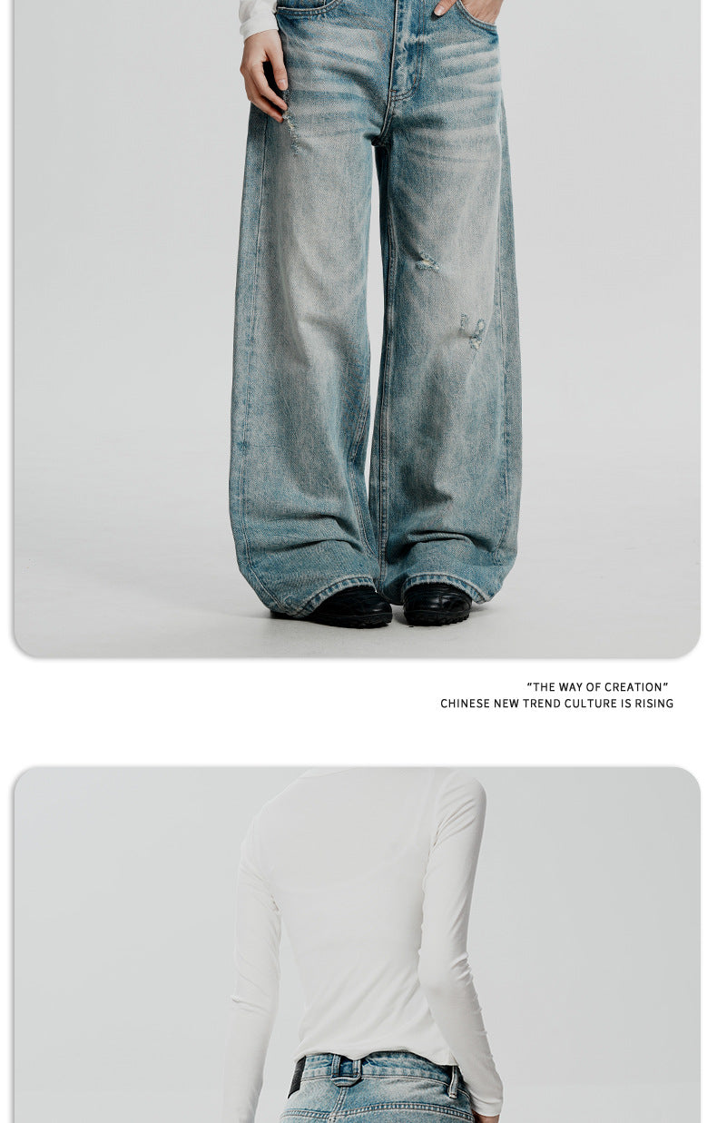 11KN Straight Loose and Versatile Wide-leg Floor-mopping Jeans