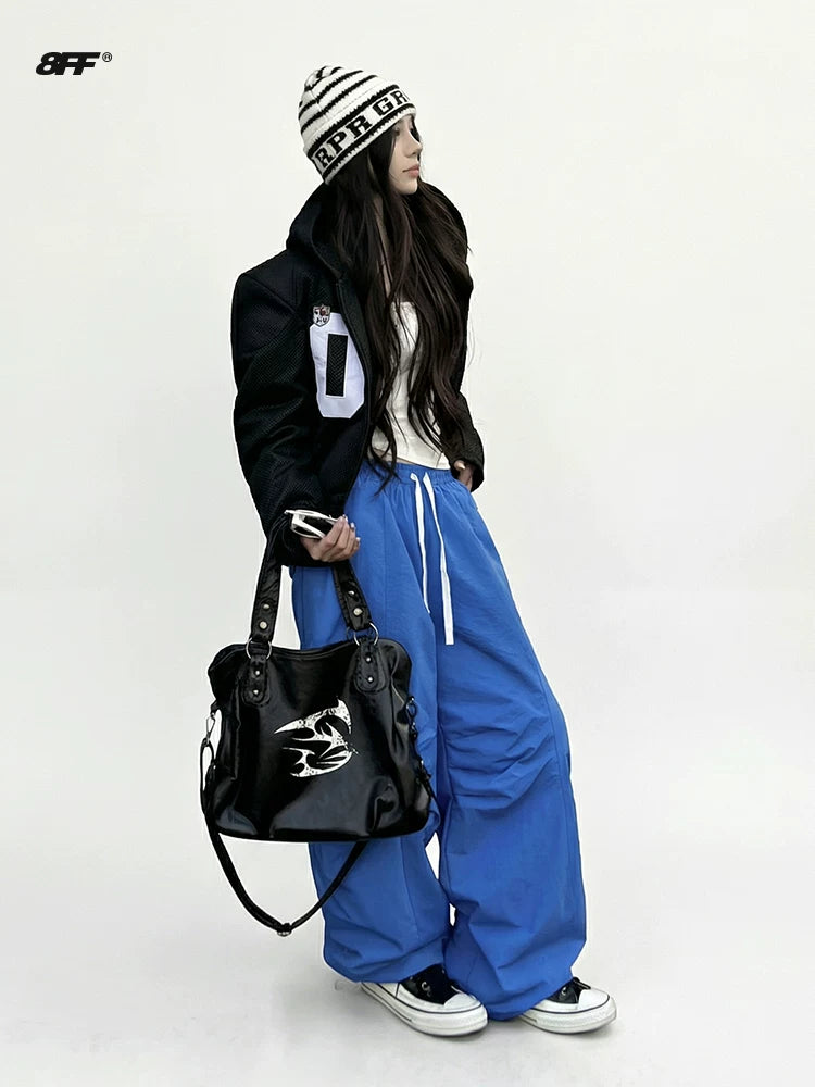 8FF Digital Printed Straight Loose Fleece Casual Pants