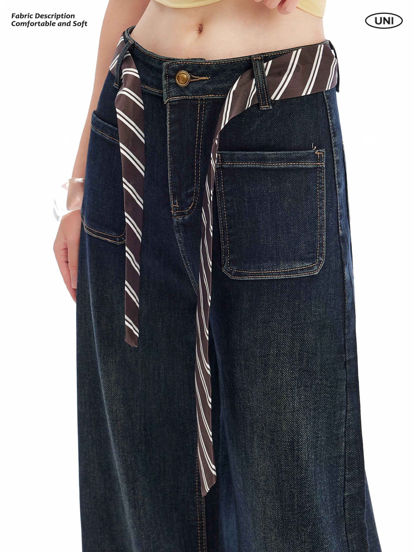 UNIFREE Loose and Skinny Tie Decorative Floor Pants