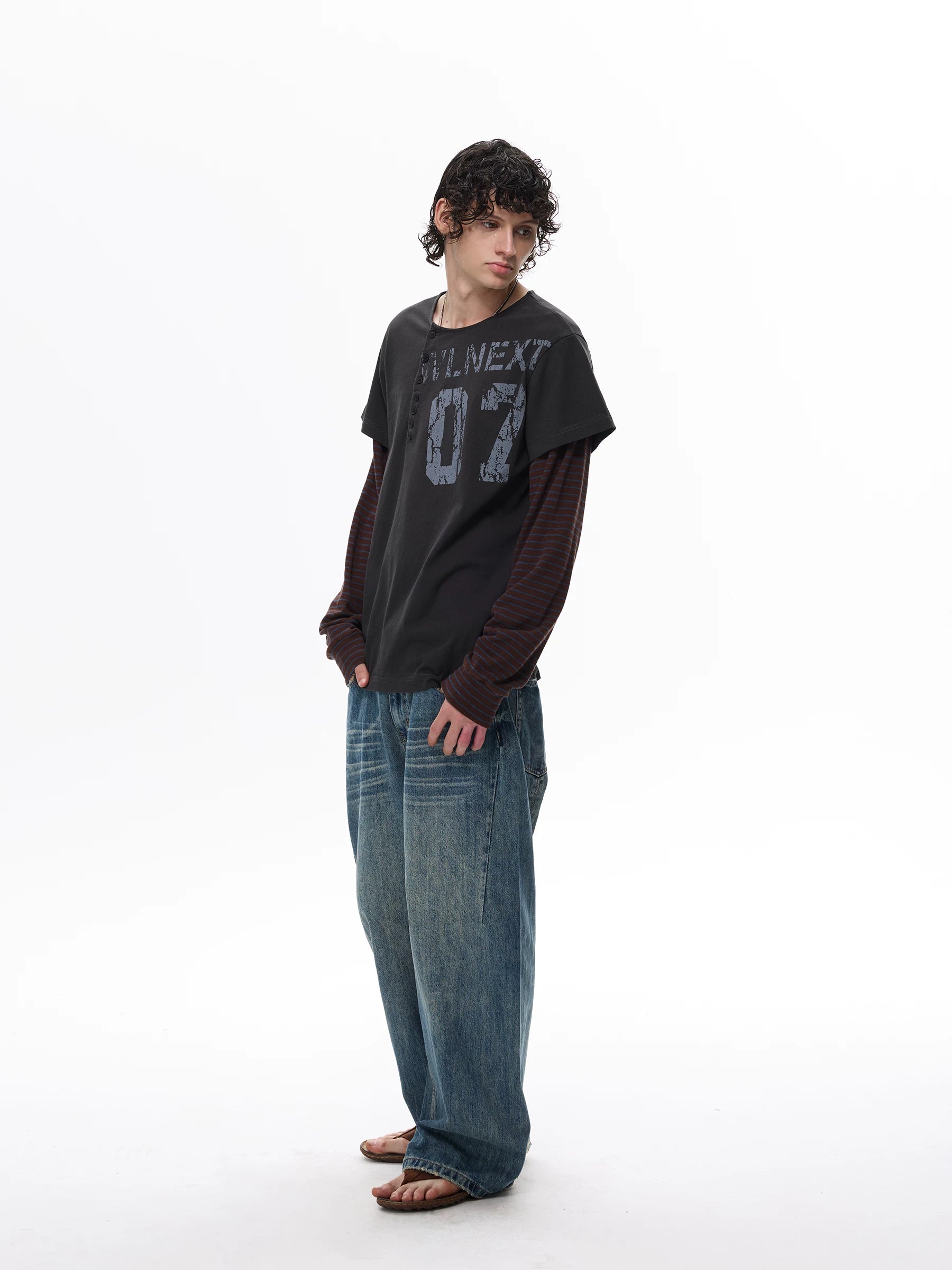 WLNEXT Striped Splicing Fake Two-piece Long Sleeve