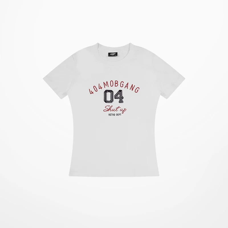 404MOB Retro Sticker Embroidered Versatile and Slim Tee