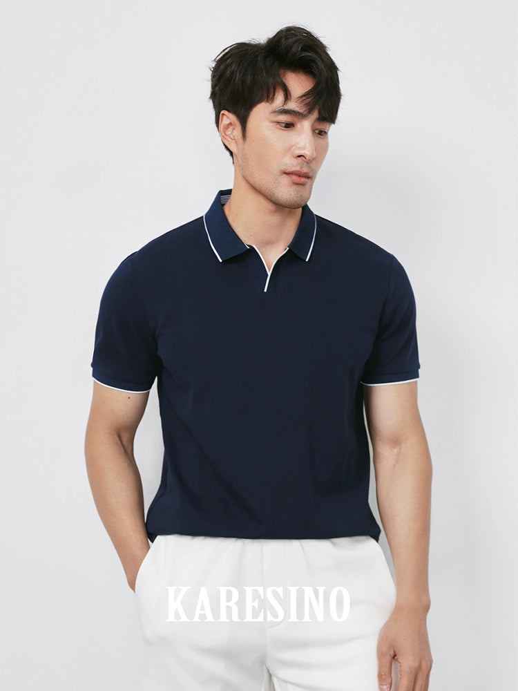 KARESINO Breathable Business Lapel Contrasting Polo Shirt