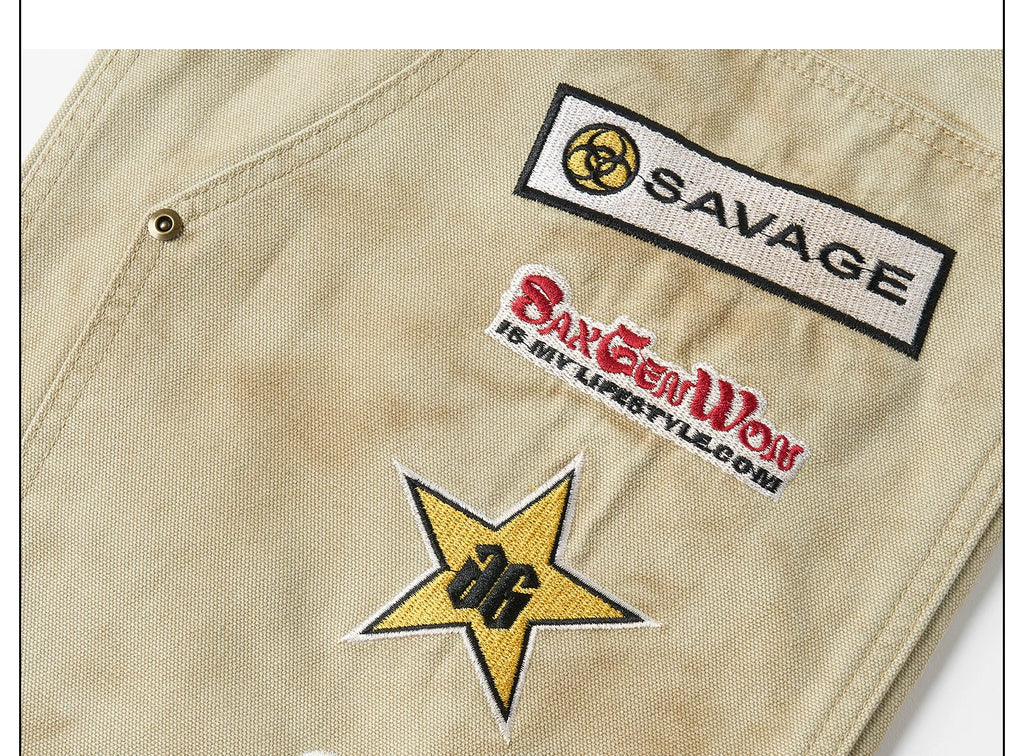 SAXGENWON Embroidered Loose Straight Overalls