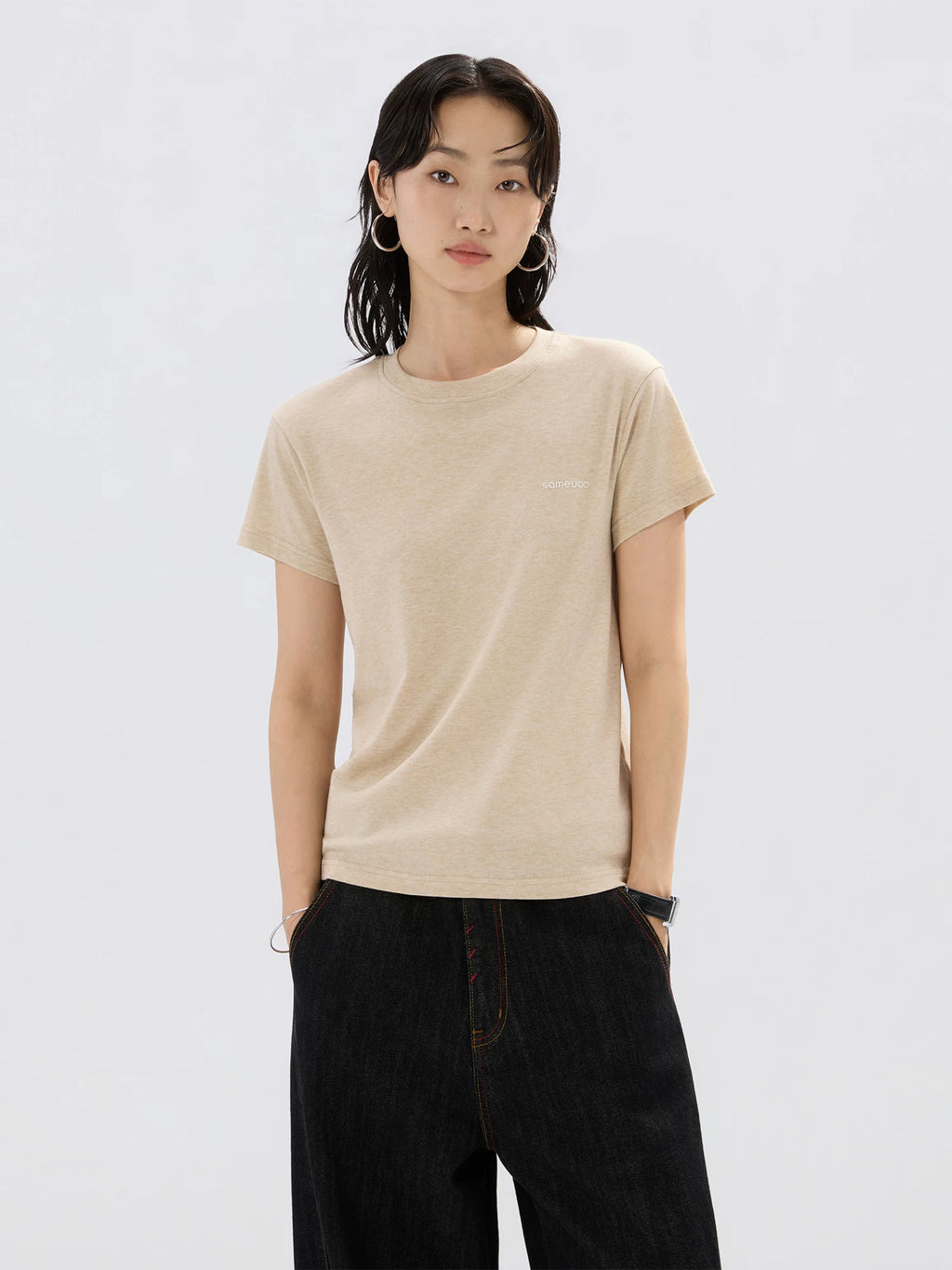 Sameuoo Small Neckline Minimalist Casual Versatile Tee
