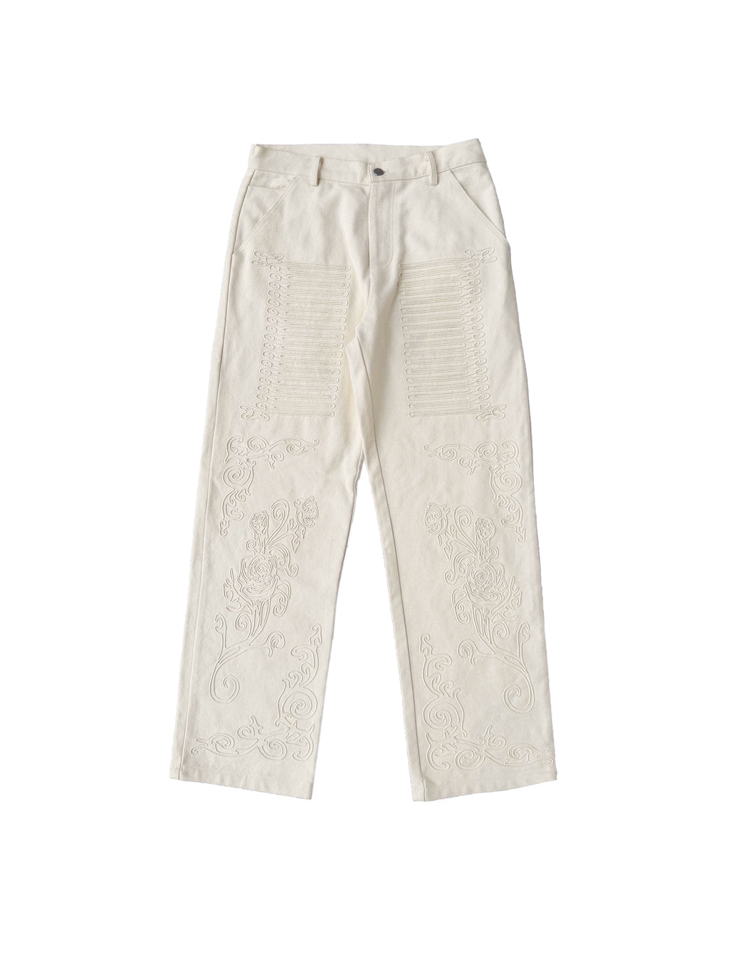 CHAI Rope Embroidered Woven Loose Straight Trousers