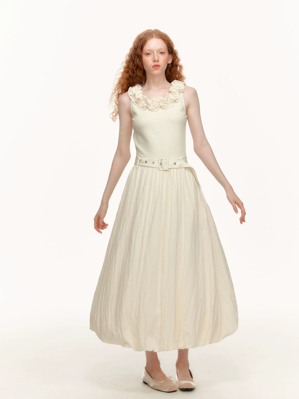 SUREENOUGH Lace Bud Waist Vest Dress