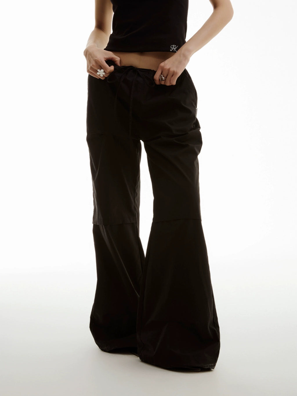 FUNKYFUN Three-layer Pull-pleated Wide-waisted Straight-leg Trench Coat Casual Pants