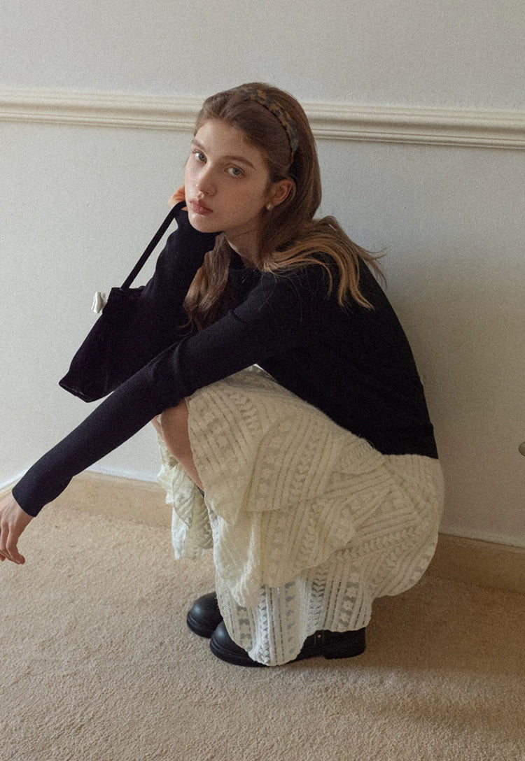 EGGKA Irregular Ruffle-edged Lace Skirt