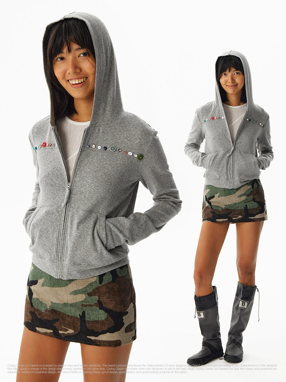 CryingCenter Flower Fit Multi-Button Hooded Cardigan