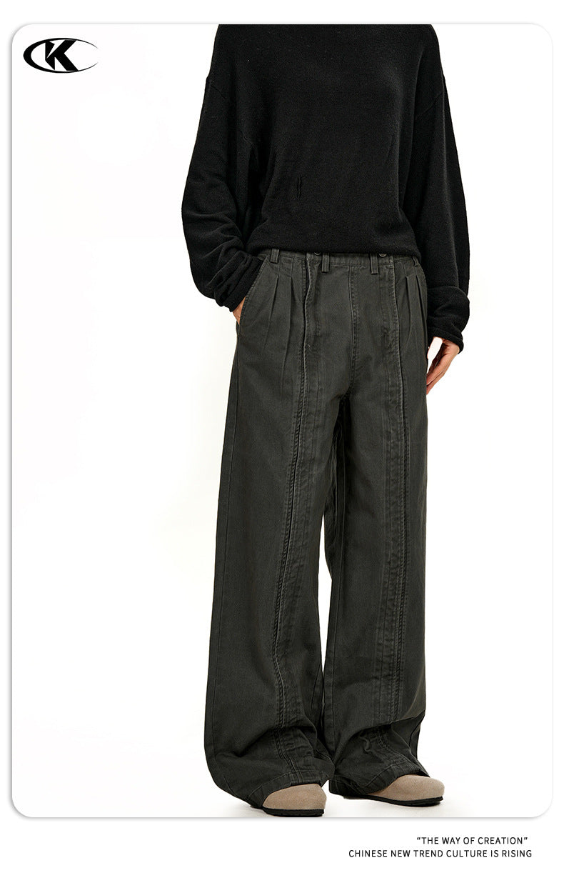 11KN Retro Wide-leg Loose Straight Slacks
