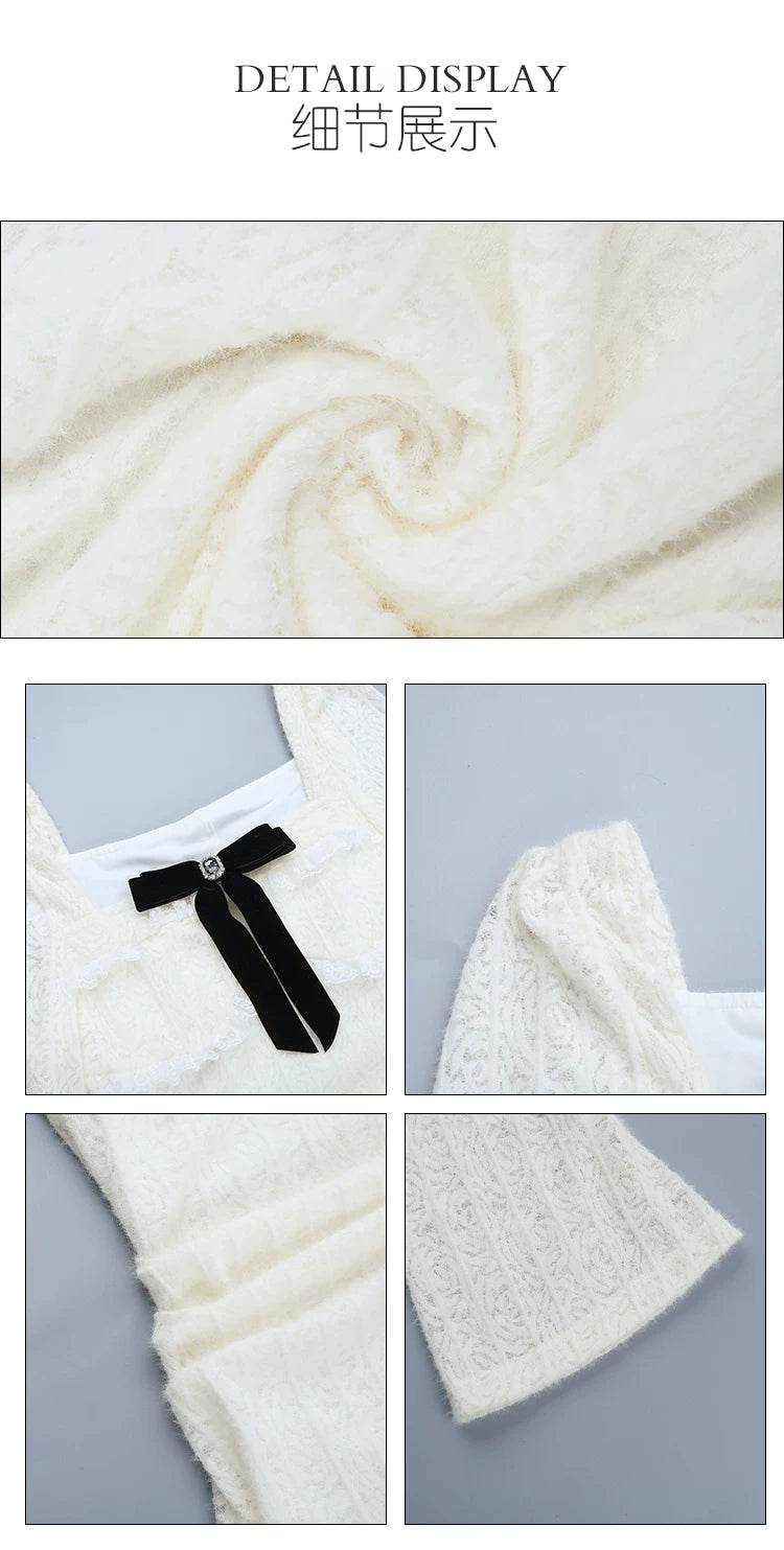 Instunning Square Neck Lace Waist Thin Temperament Dress