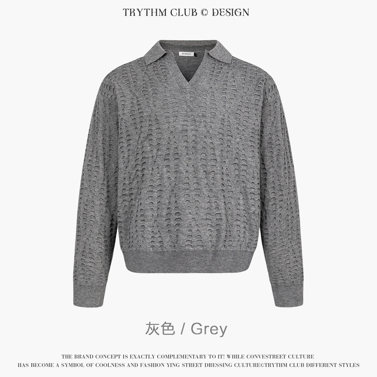 TRYTHMCLUB V-neck Lapel Ripped-knit Sweater