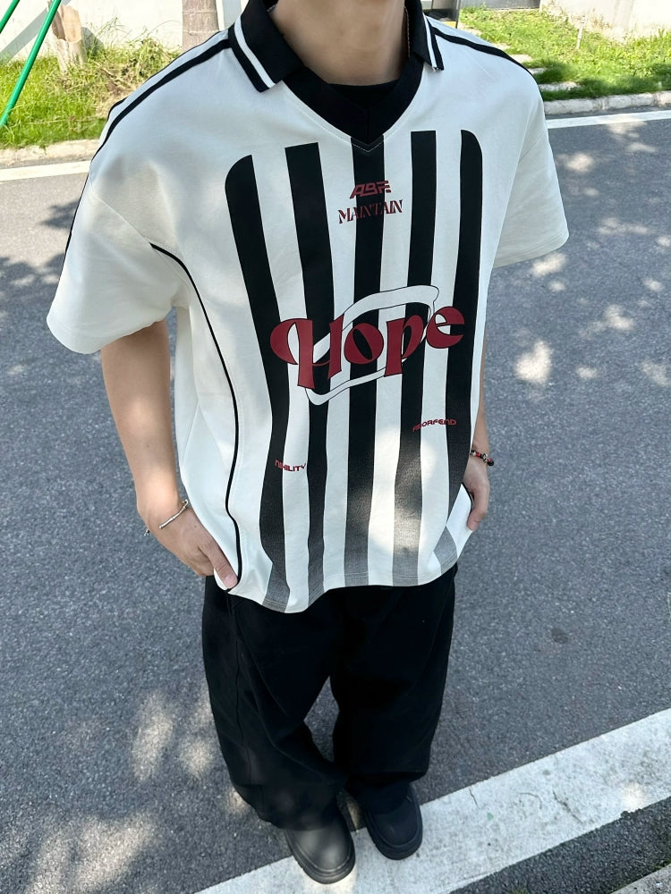 BeOurRule Vintage Striped Polo Shirt V-neck Loose Tee