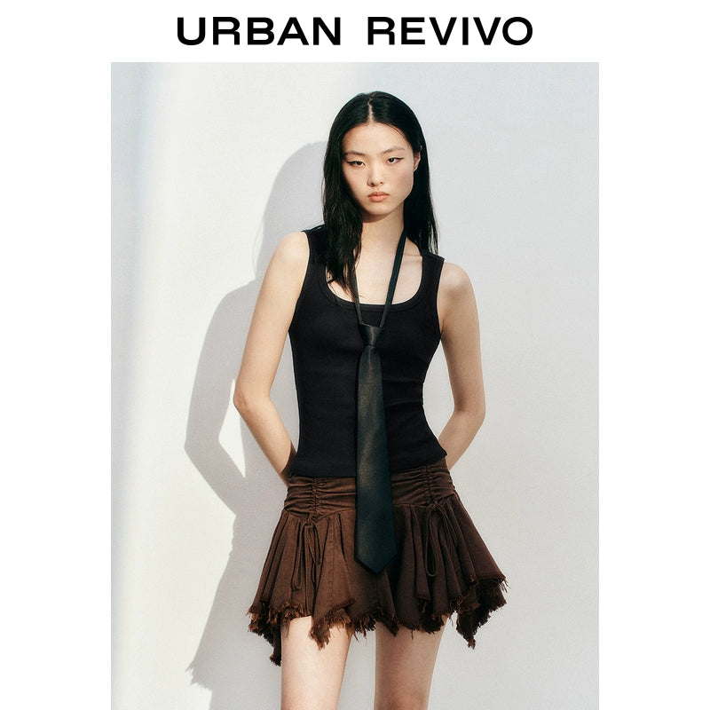 URBAN REVIVO Casual Versatile Slim Slim U-neck Vest