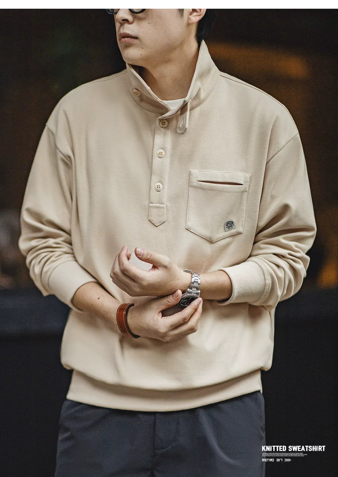 Madden casual semi-open collar knitted Polo shirt