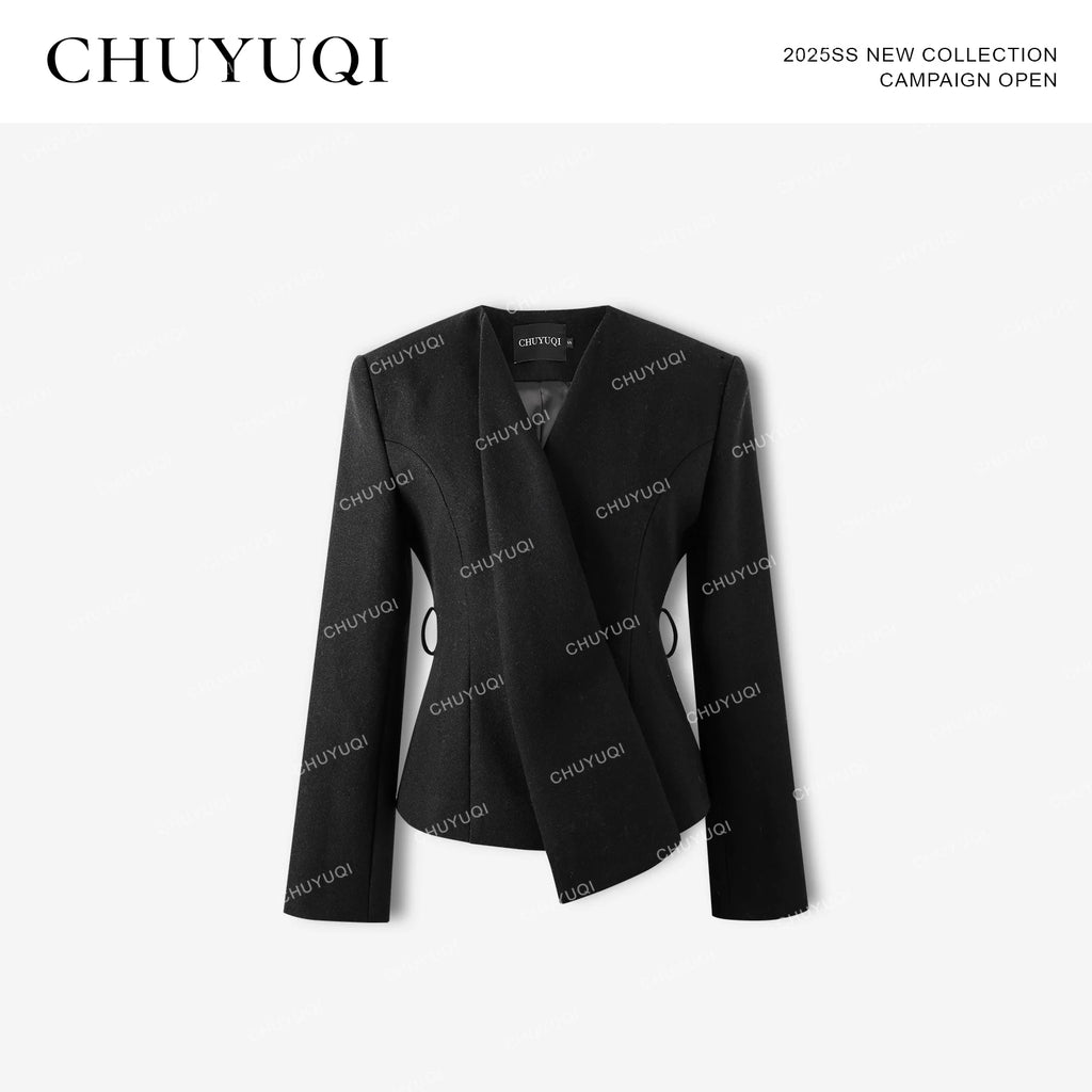 CHUYUQI Waist Suit Short Jacket Skirt Set