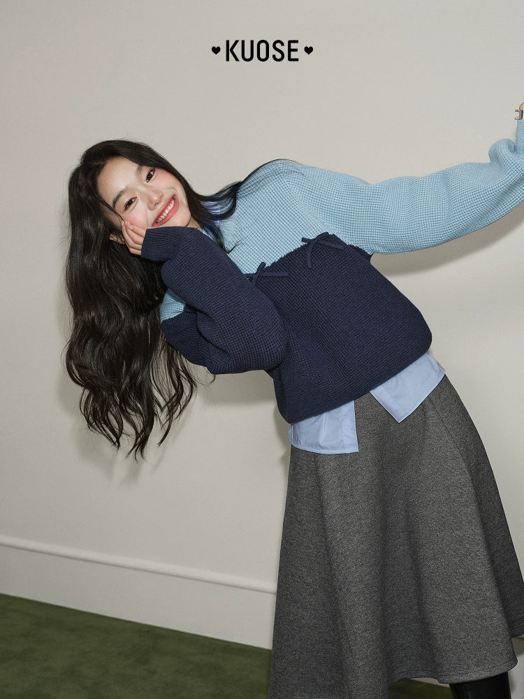 Kuose Color-blocking Long-sleeved Sweater Knit