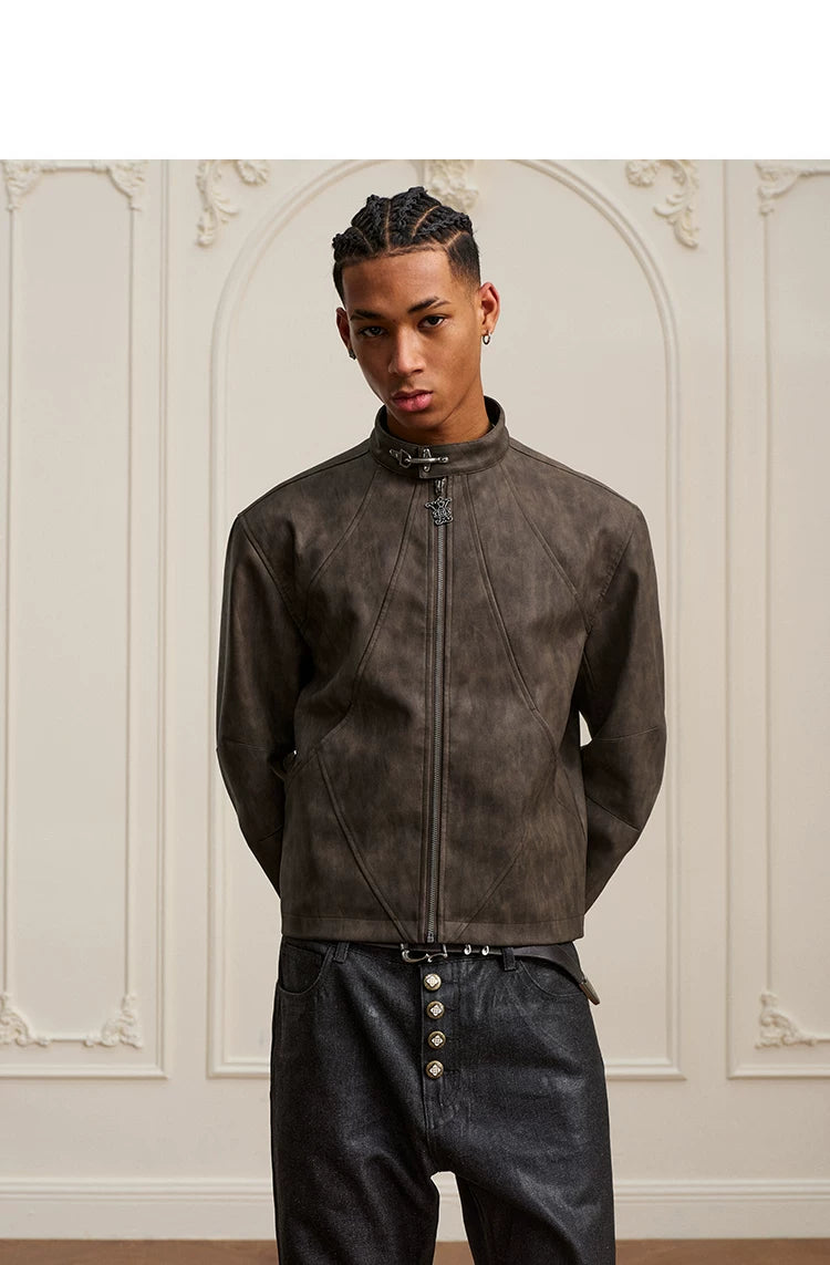 YADcrew Washed Mottled Aircraft Buckle Scimitar Locomotive Leather Jacket