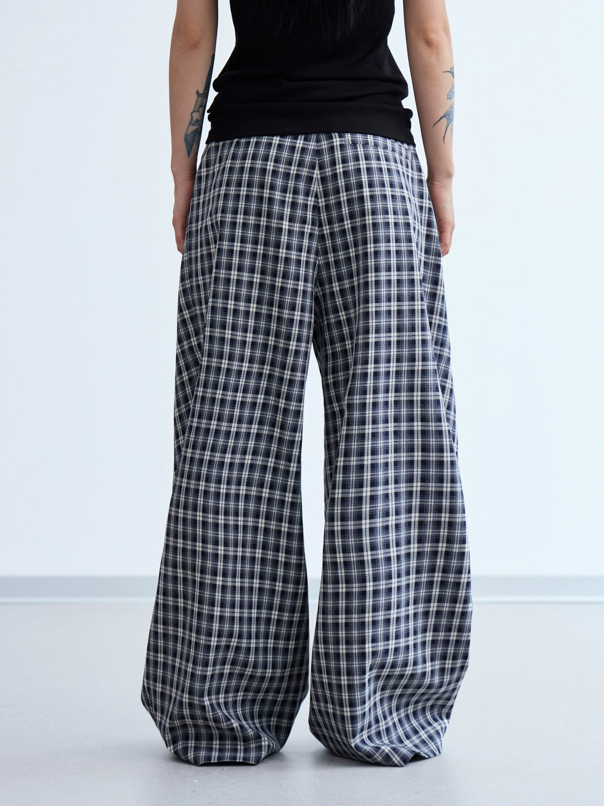 PEOPLESENSE Simple Pleated Three-dimensional Plaid Wide-leg Slacks