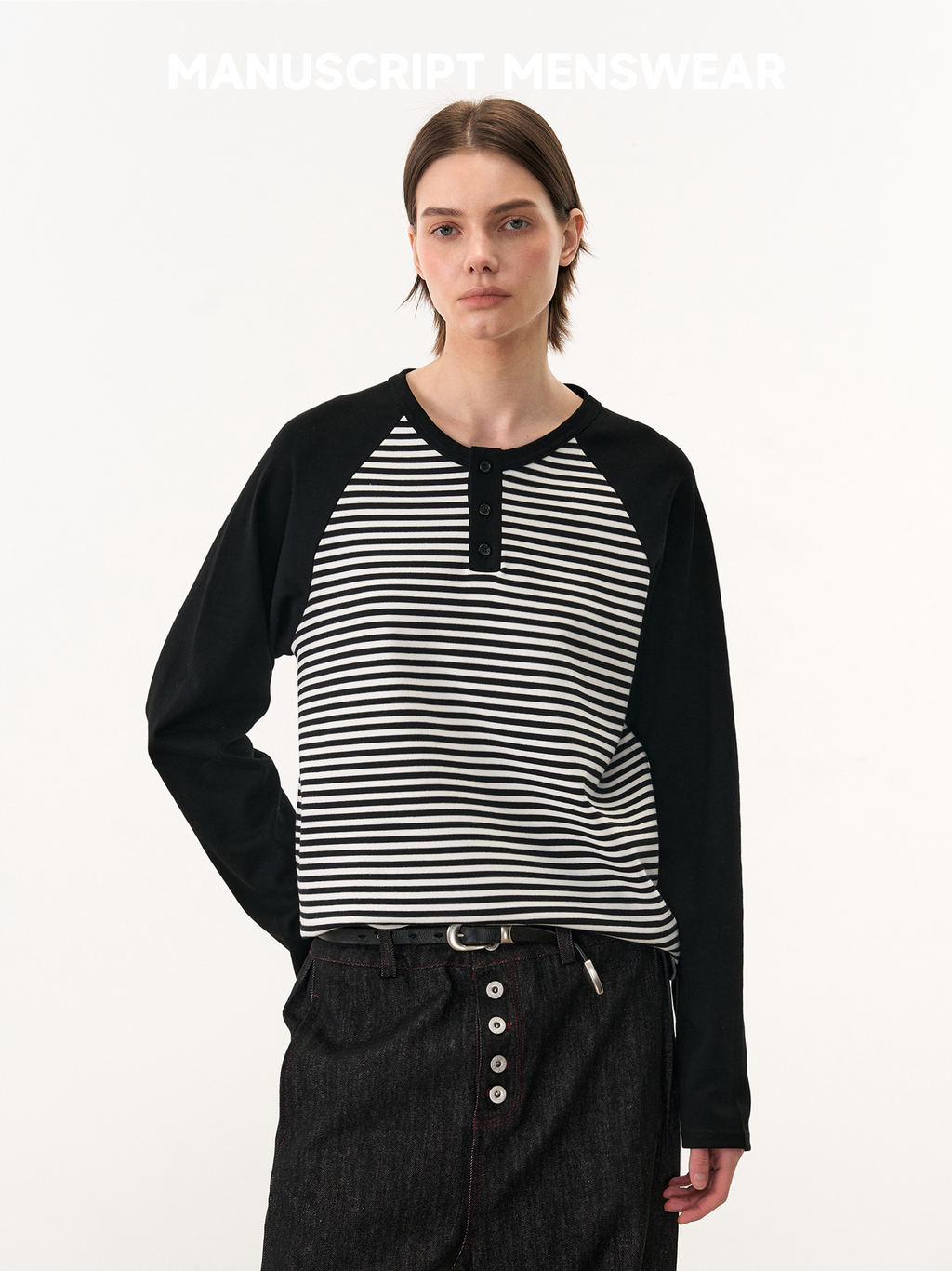 MANUSCRIPT Color Matching Striped Shoulder Sleeve Casual Long Sleeve