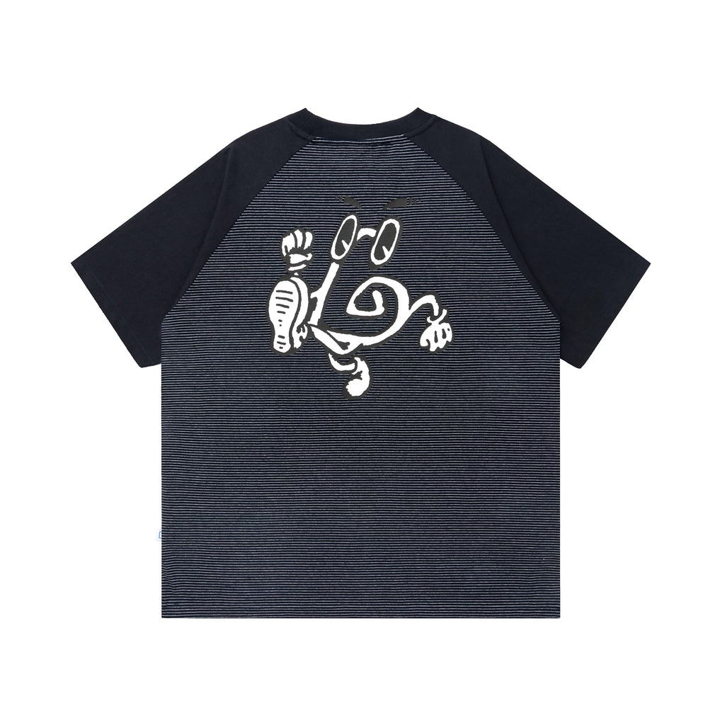 BENT IDEA Pinstripe Color Matching Shoulder Casual Tee