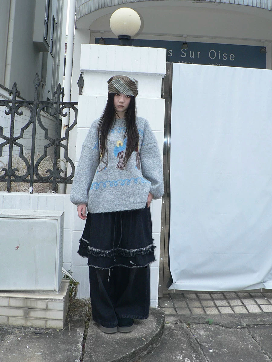 Ang: Project Vintage Fake Two-piece Velvet Jeans Skirt