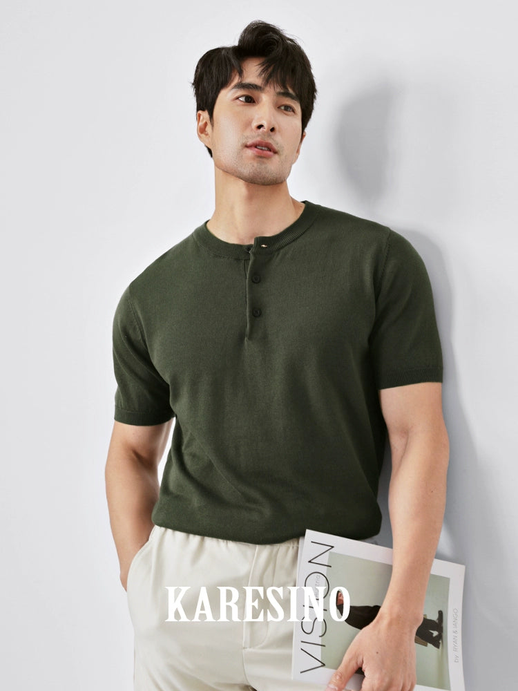 KARESINO Breathable Henry Collar Casual Tee