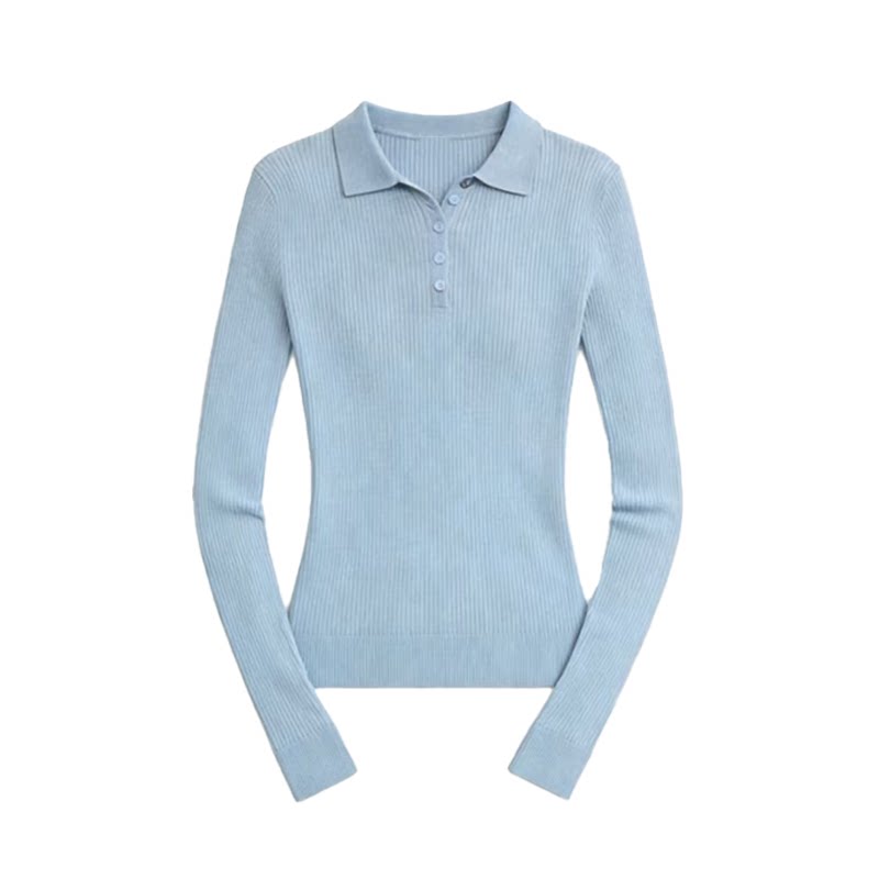 JCAESAR POLO Collar Pit Strip Knitted Bottom Long Sleeve