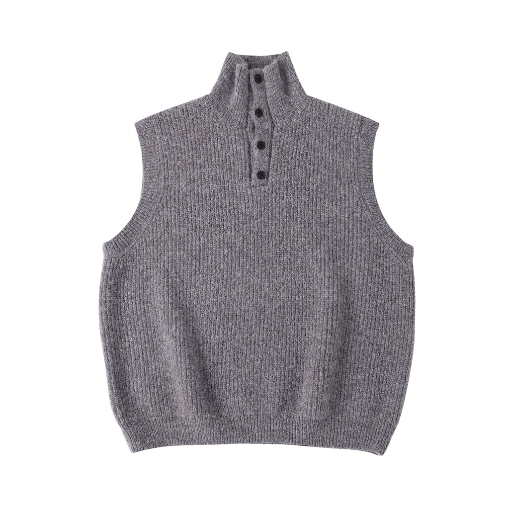 LR MADE Knitted Lapel-neck Half-cardigan Vest
