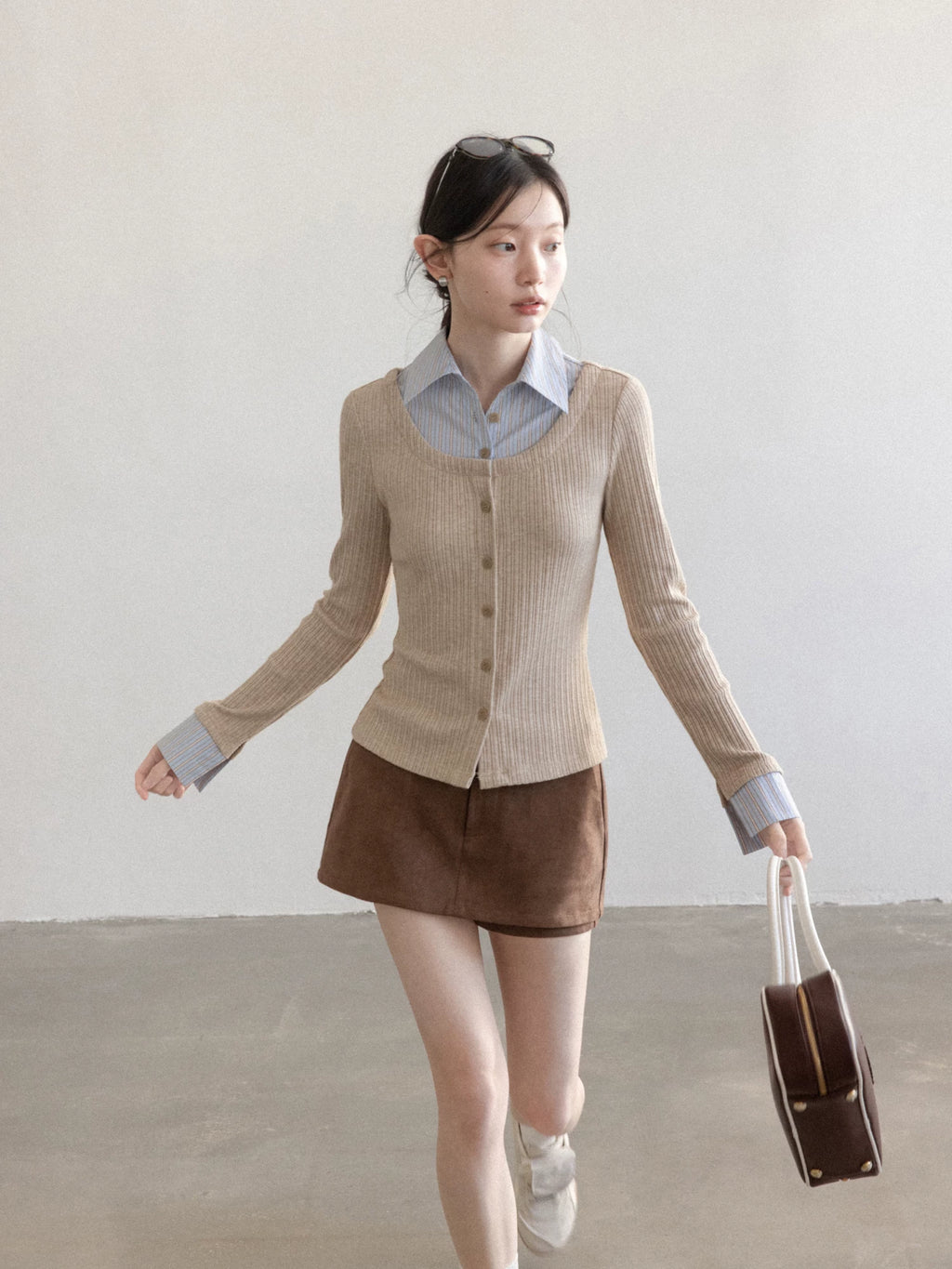 Cantonstory Temperament Fake Two Lapel Long Sleeves