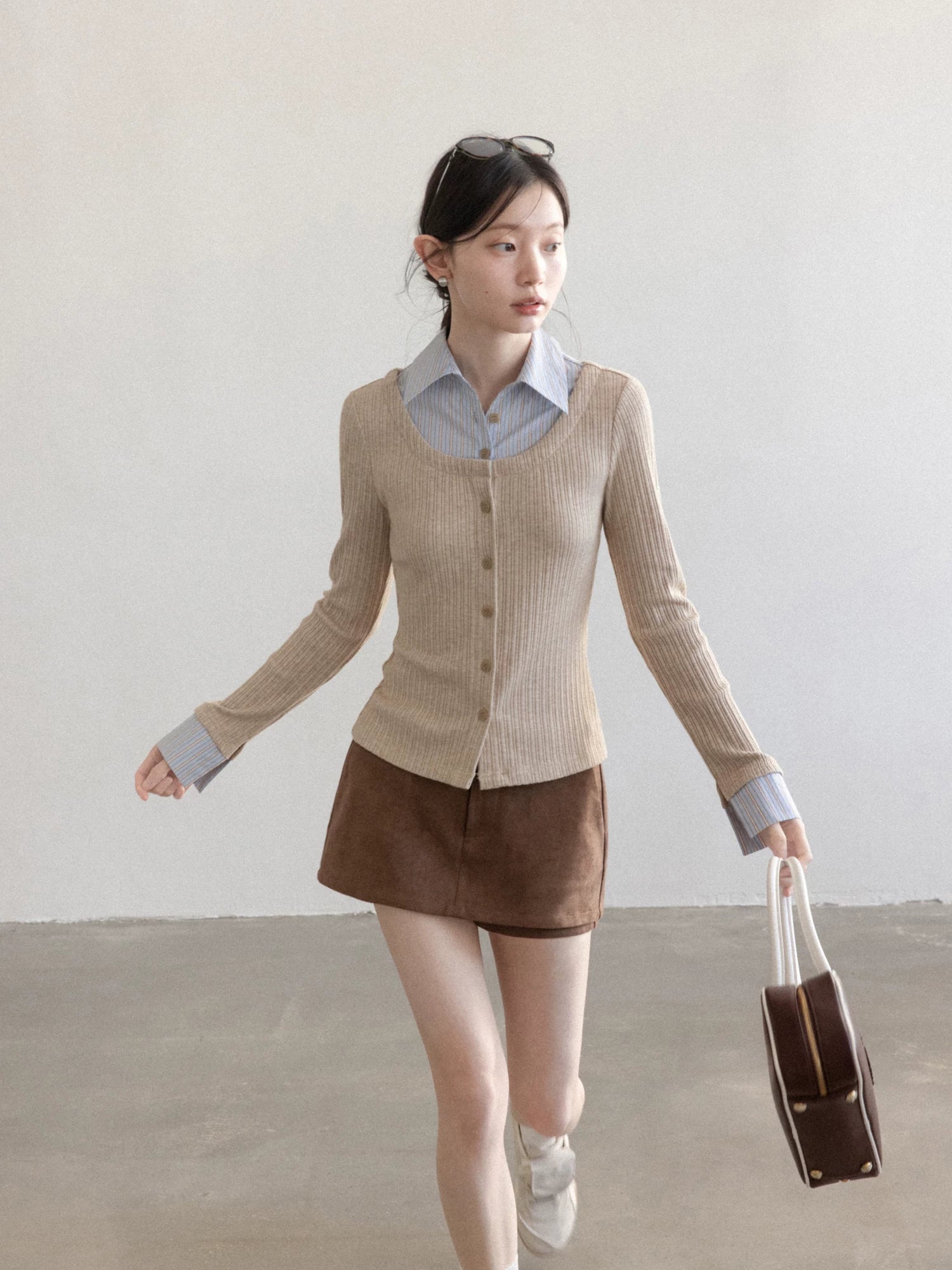 Cantonstory Temperament Fake Two Lapel Long Sleeves